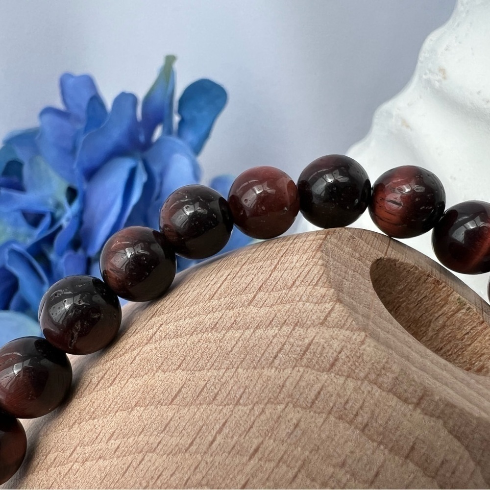 NATURAL Red Tiger Eye Stretch Beaded Bracelet 7.75” - Picture 6 of 15